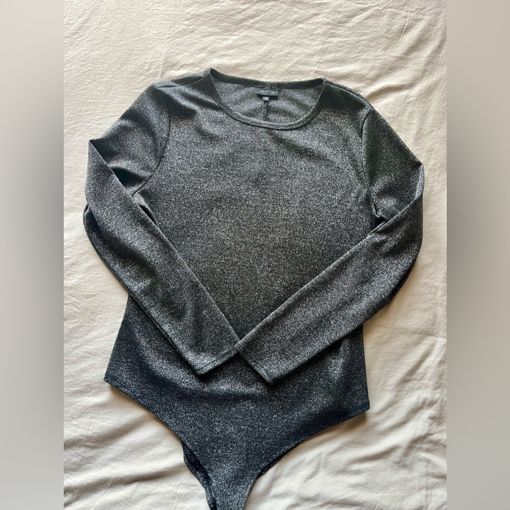 Sparkle Metallic bodysuit long sleeve snap onesie  elegantTextured Top XL